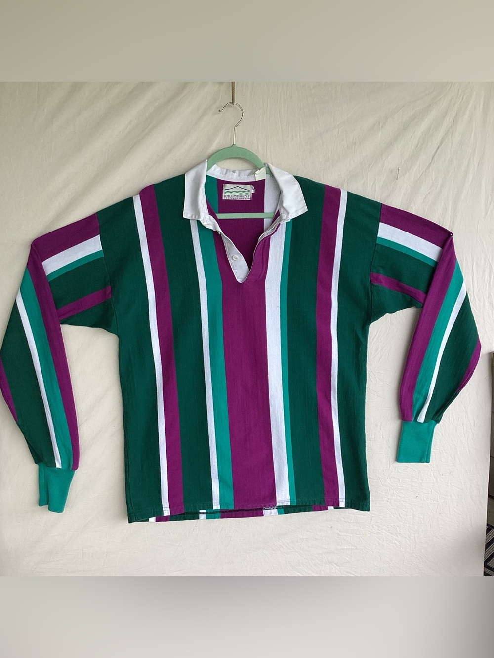 Vintage Columbia knit long sleeve polo shirt striped Made in USA